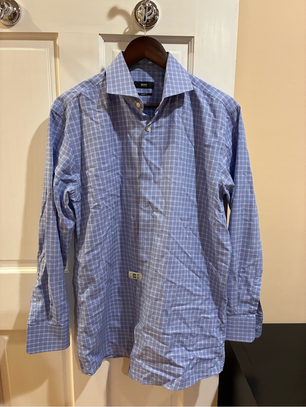 BOSS Men's Blue Check Dress Shirt